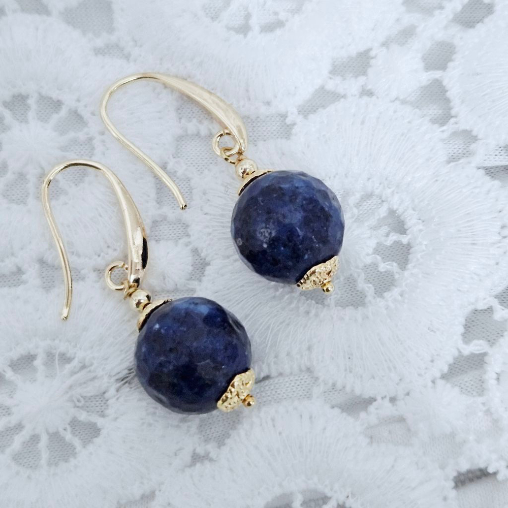 Lapis Lazuli Stone Big Round 14mm Dangle Earrings